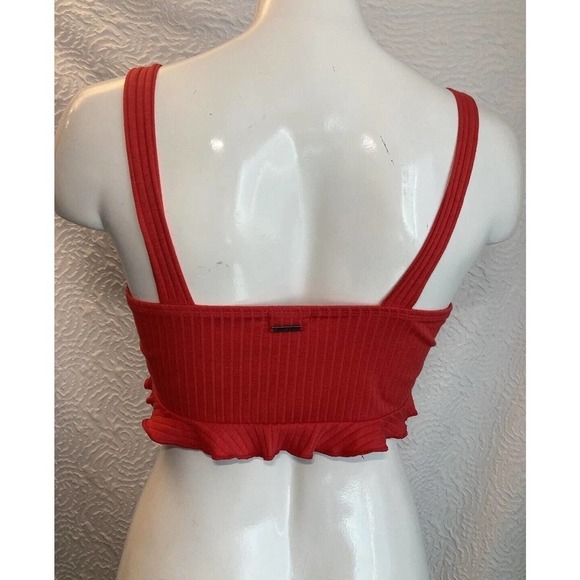 Billabong Red Mimi Bralette soft rib knit Ruffle tie detail Crop Top Size Medium - Picture 5 of 14